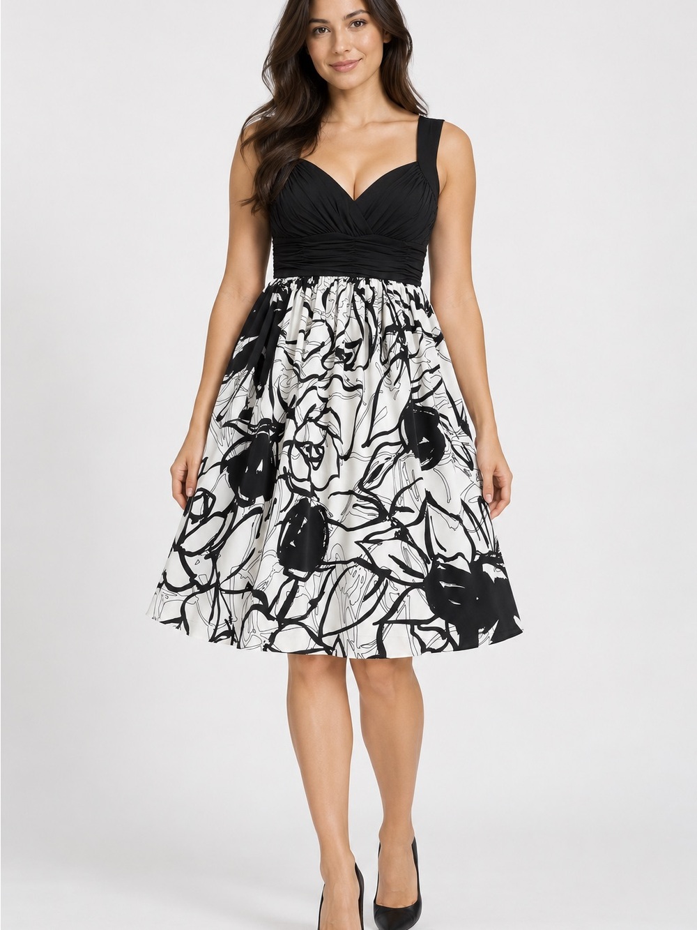Max&cleo Black & White Floral Fit-and-Flare Dress